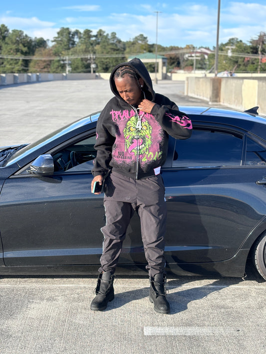 BLACK “N0 TRESPASSIN0” ZIP UP